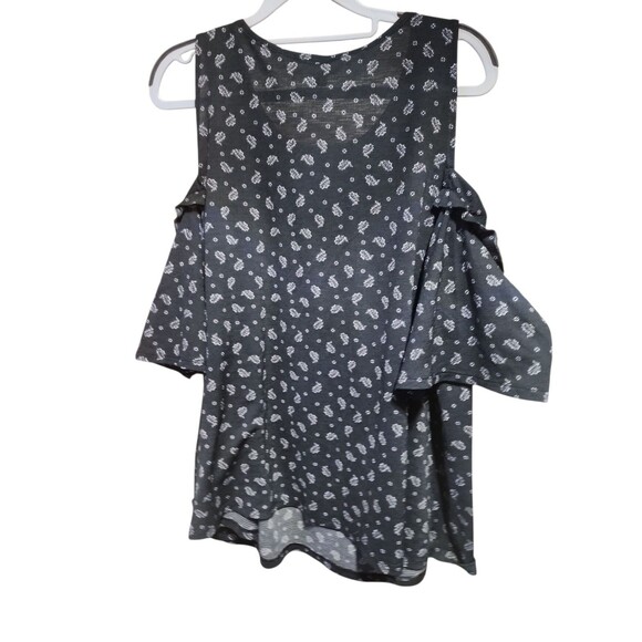 Lauren Conrad Women’s Blouse XL Black White Print Cold Shoulder Top - Picture 6 of 6